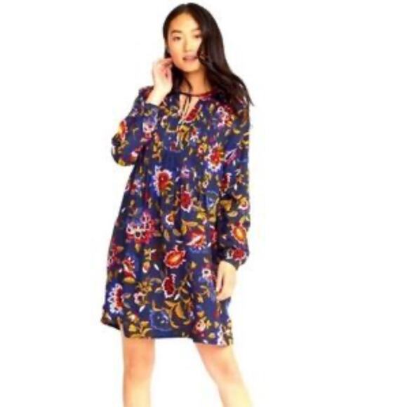 Old Navy Women Floral Long Sleeve Peasant Dress Sz. Small Blue NWT Boho Casual - Picture 1 of 11